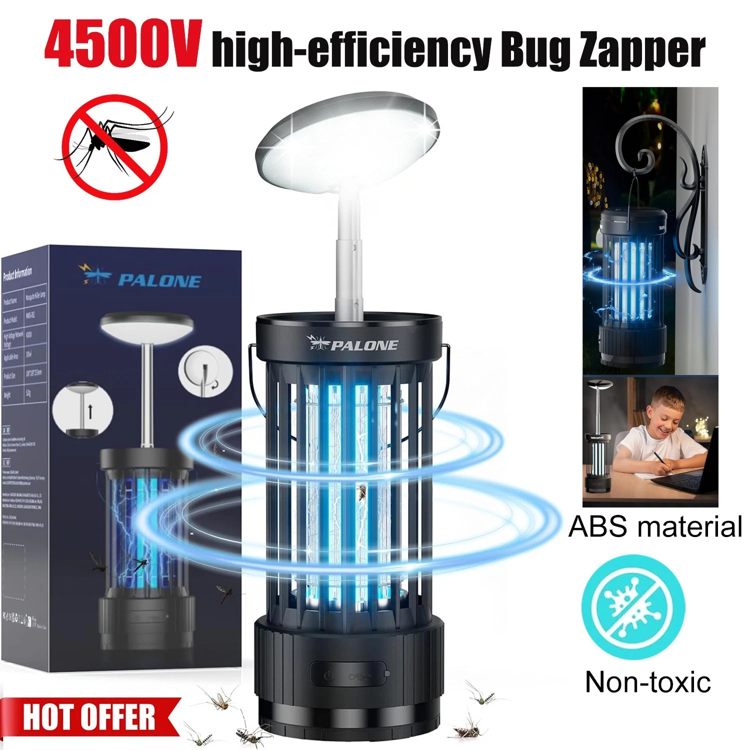 4500V Portable Rechargeable Mosquito Zapper, Bug Zapper with Telescopic Light,c