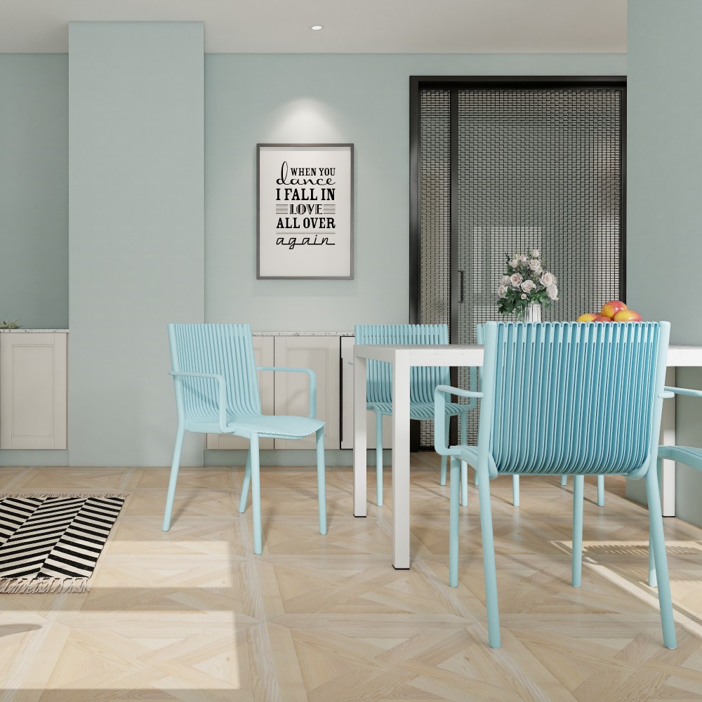 4-Pack All-Weather Polypropylene Chairs – Light Blue Stackable Lounge Chairs