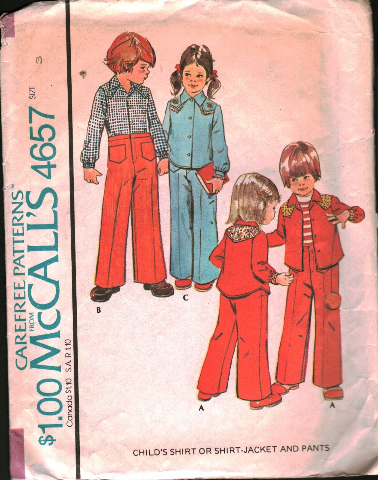 4657 Vintage McCalls SEWING Pattern Girls Shirt Shirt-Jacket Pants Carefree OOP