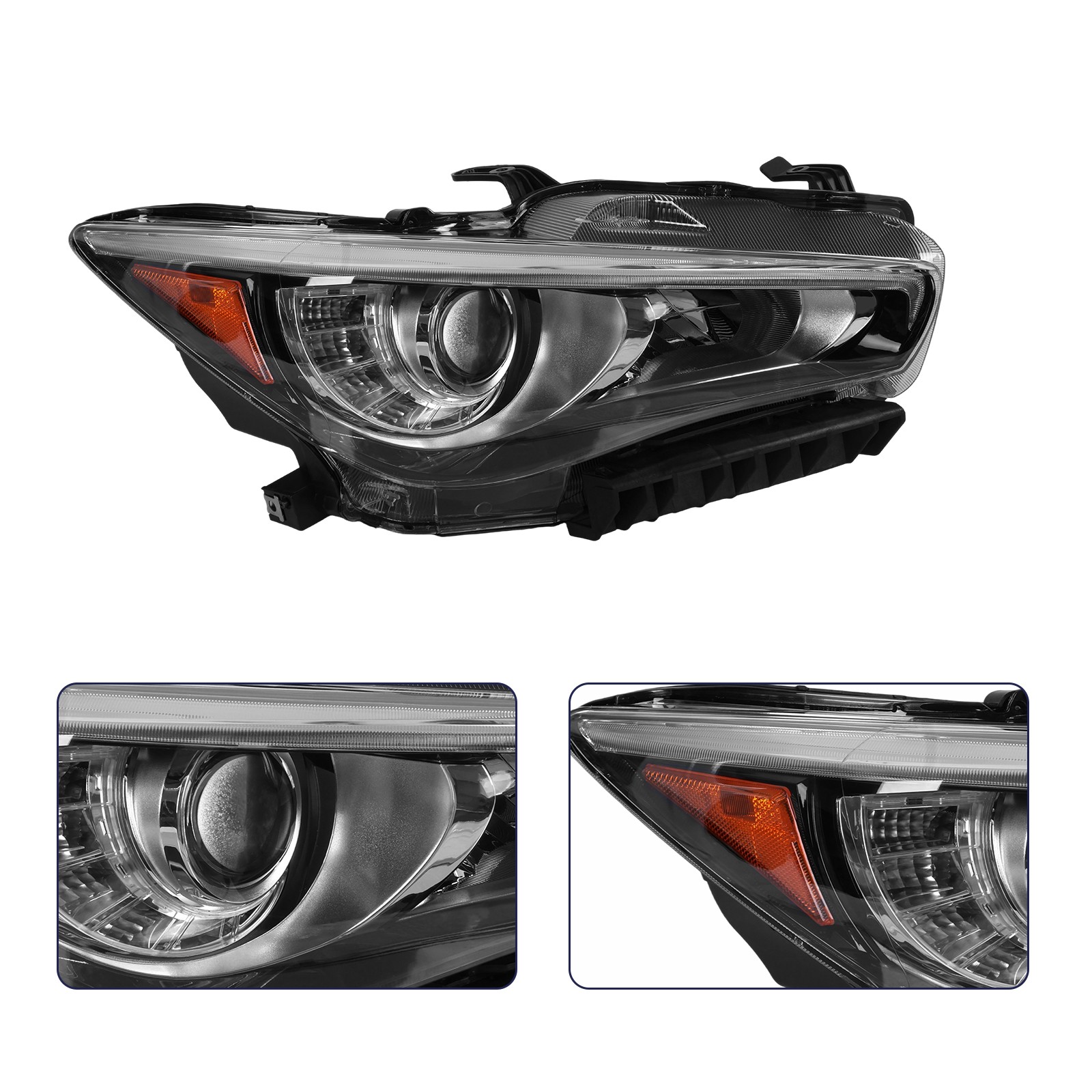 For 2014-2022 INFINITI Q50 w/o AFS Chrome LED DRL Projector Headlight Left Right