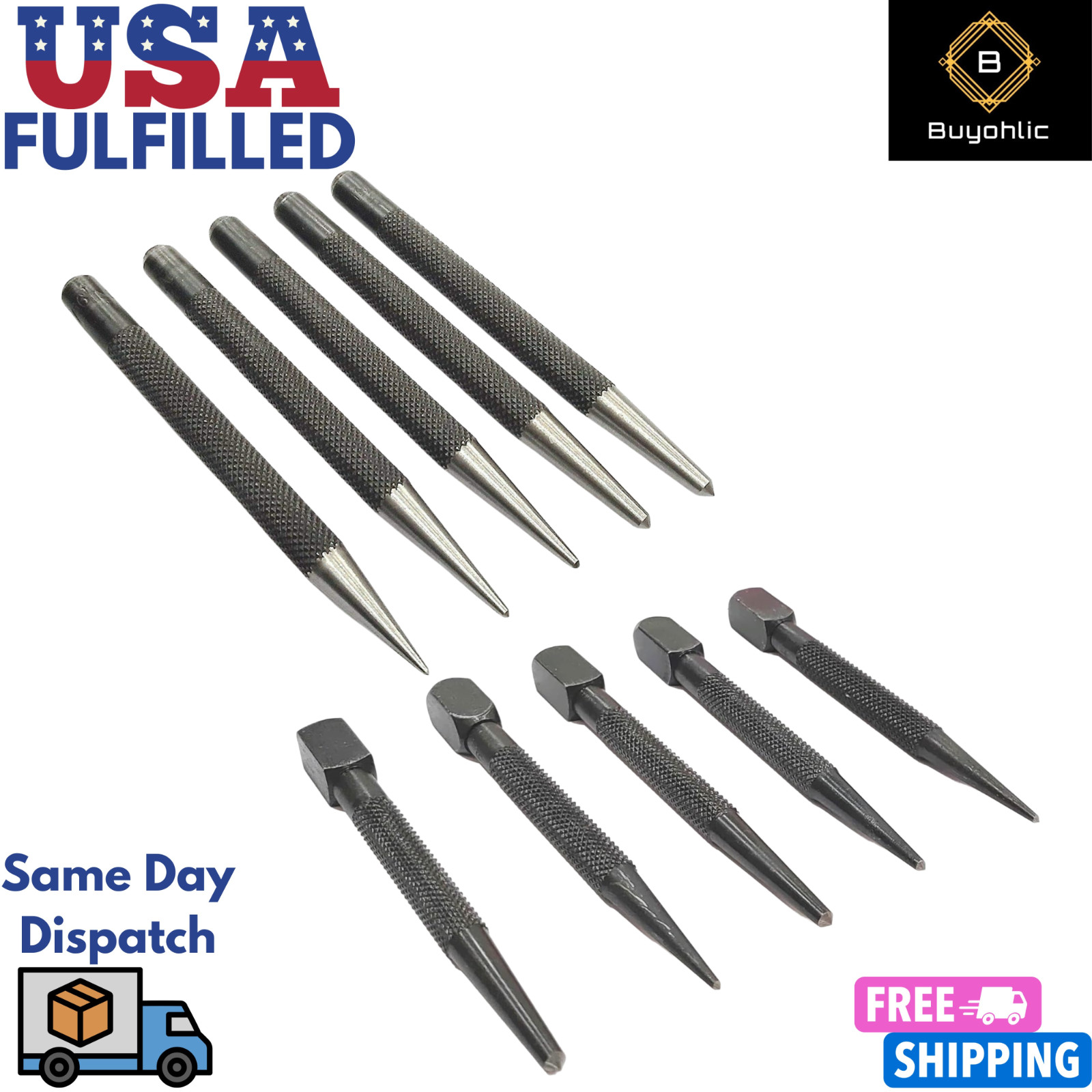 Set of 5 Pcs Center Punch-Imperial Standard Hard Metal-Wood Working-USA STOCK