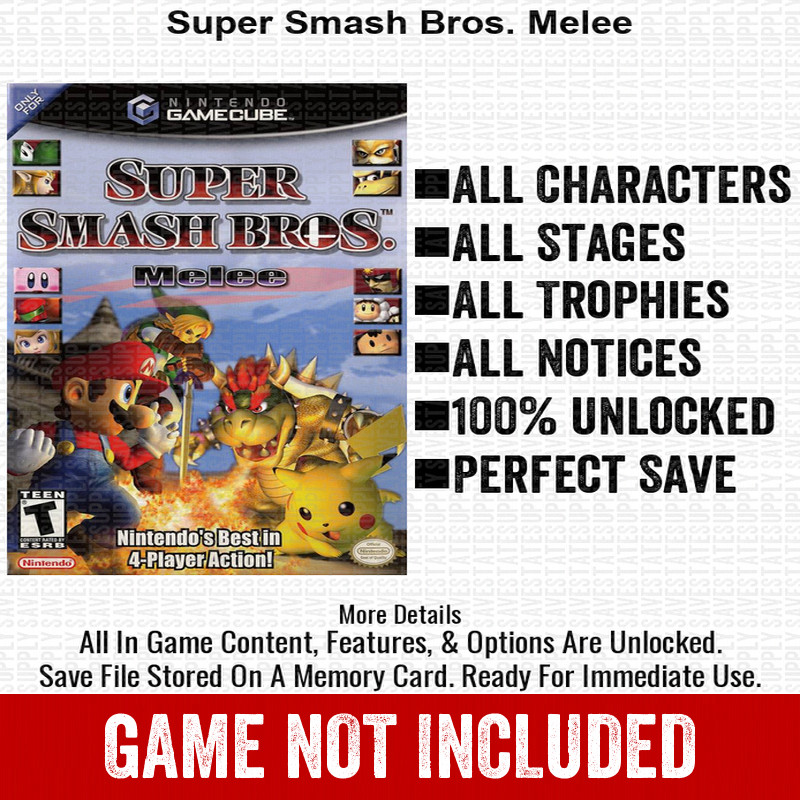 Super Smash Bros. Melee 100% Nintendo GameCube Memory Card Save CHEATS