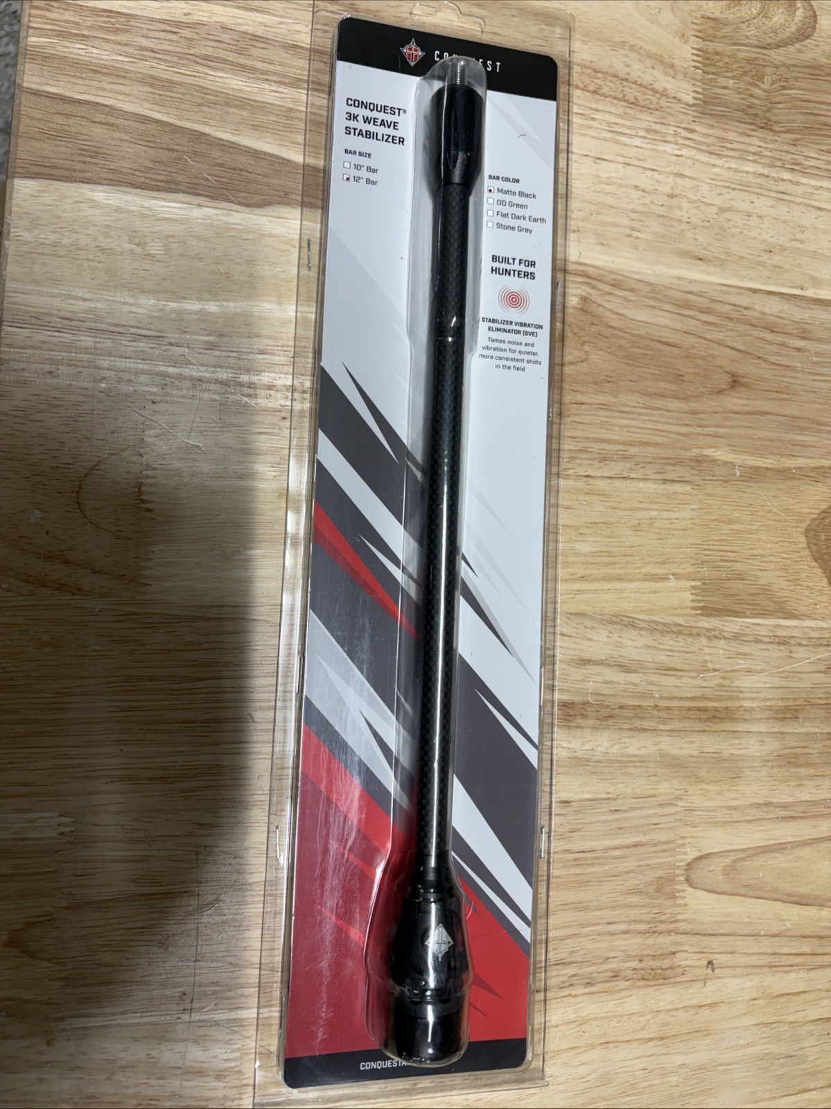 Conquest Archery 3k Carbon Weave Stabilizer 12” Matte Black