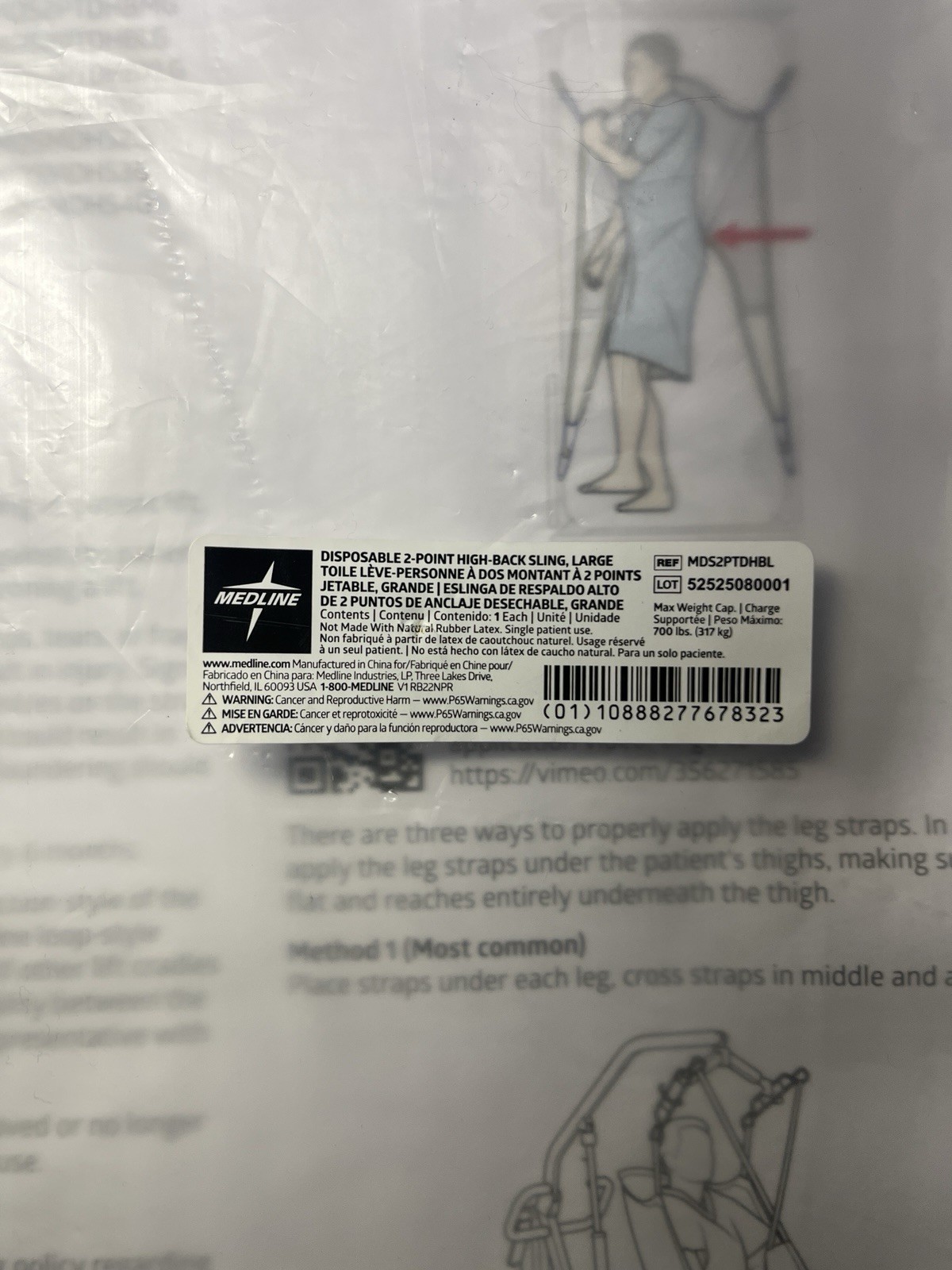 Medline Highback Disposable 2 Point Sling Size Large New In Package