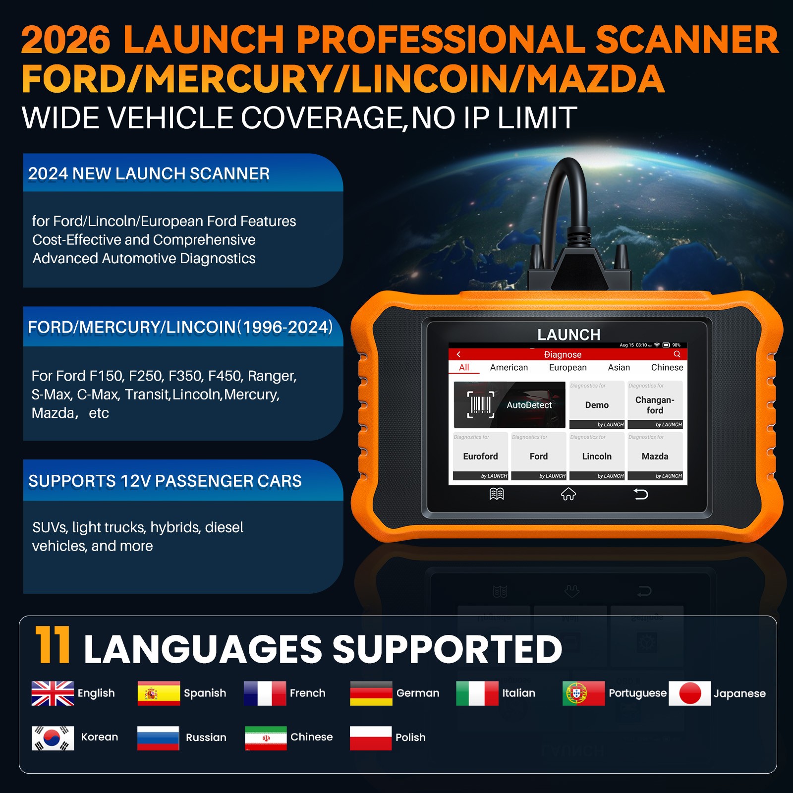 LAUNCH X431 Elite 2.0 FOR FORD Car OBD2 Scanner Code Reader Diagnostic Tool