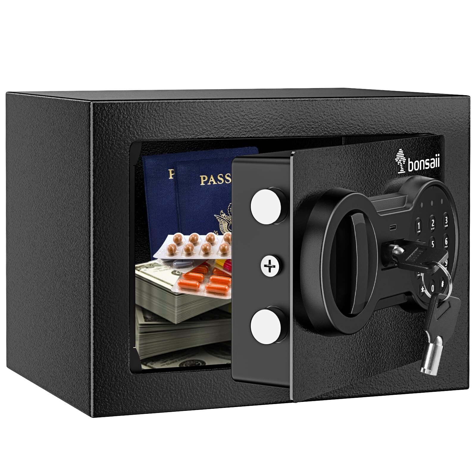 Bonsaii Safe Box for Money, 0.23 Cubic Feet Small Home Safe Lock Box with Ele...