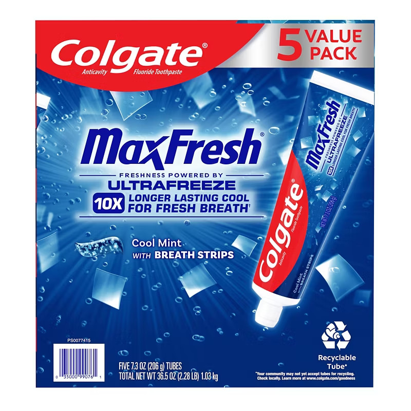 Colgate MaxFresh Cool Mint Toothpaste with Breath Strip 5 x 7.3 oz FREE SHIPPING