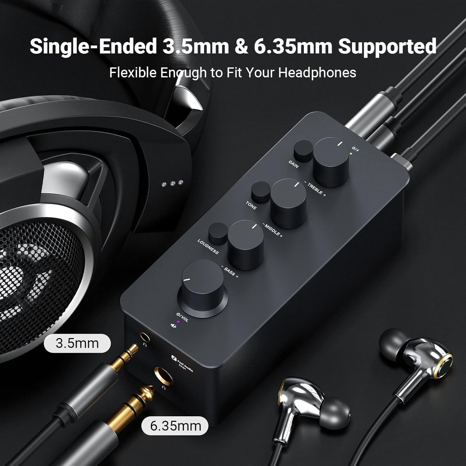 SK01 Headphone Amplifier Equalizer Preamp with Bass Midrange Treble Tone Control