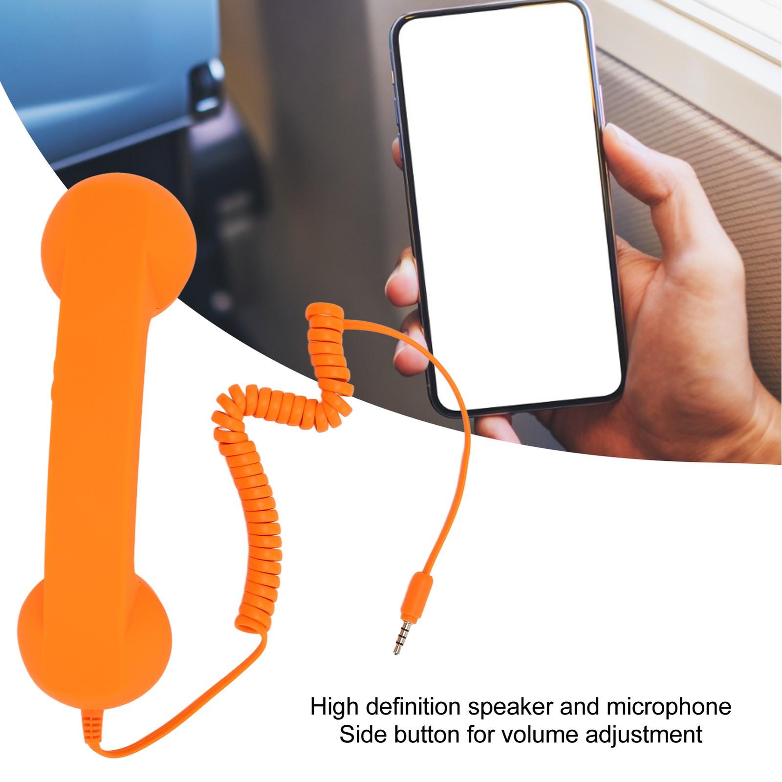(Orange)Cell Phone Handset 3.5mm Plug Retro Telephone Handset Vintage