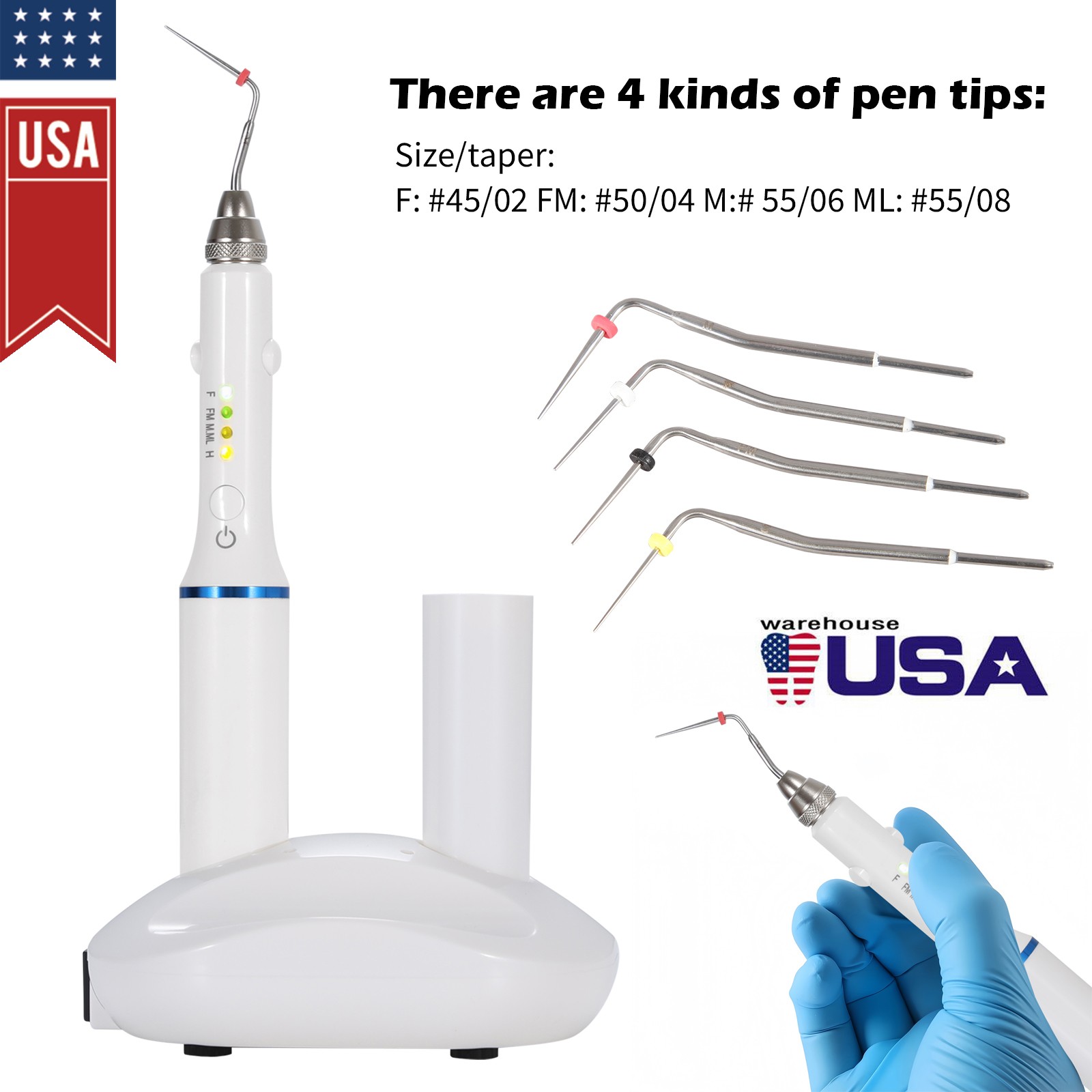 Dental Gutta Percha Obturation Pen 2S Heating Double Charging w/ 4 Endo Tips