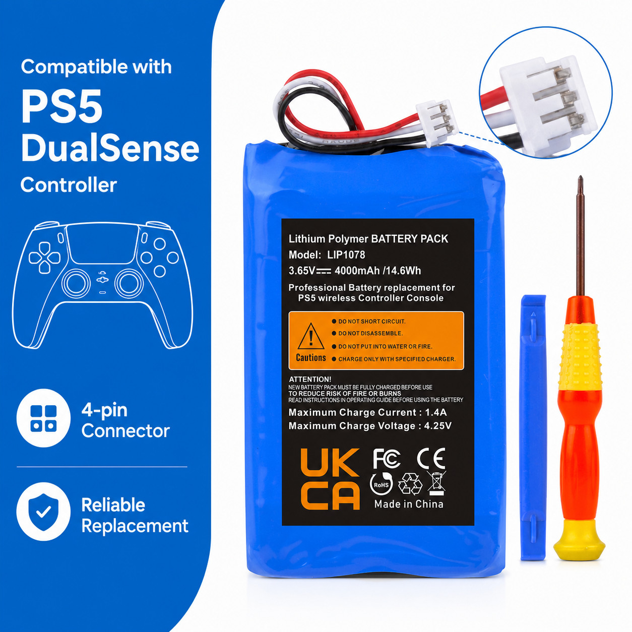 4000mAh Battery Replacement for Sony Playstation 5 Dualsense Controller w/ Tools