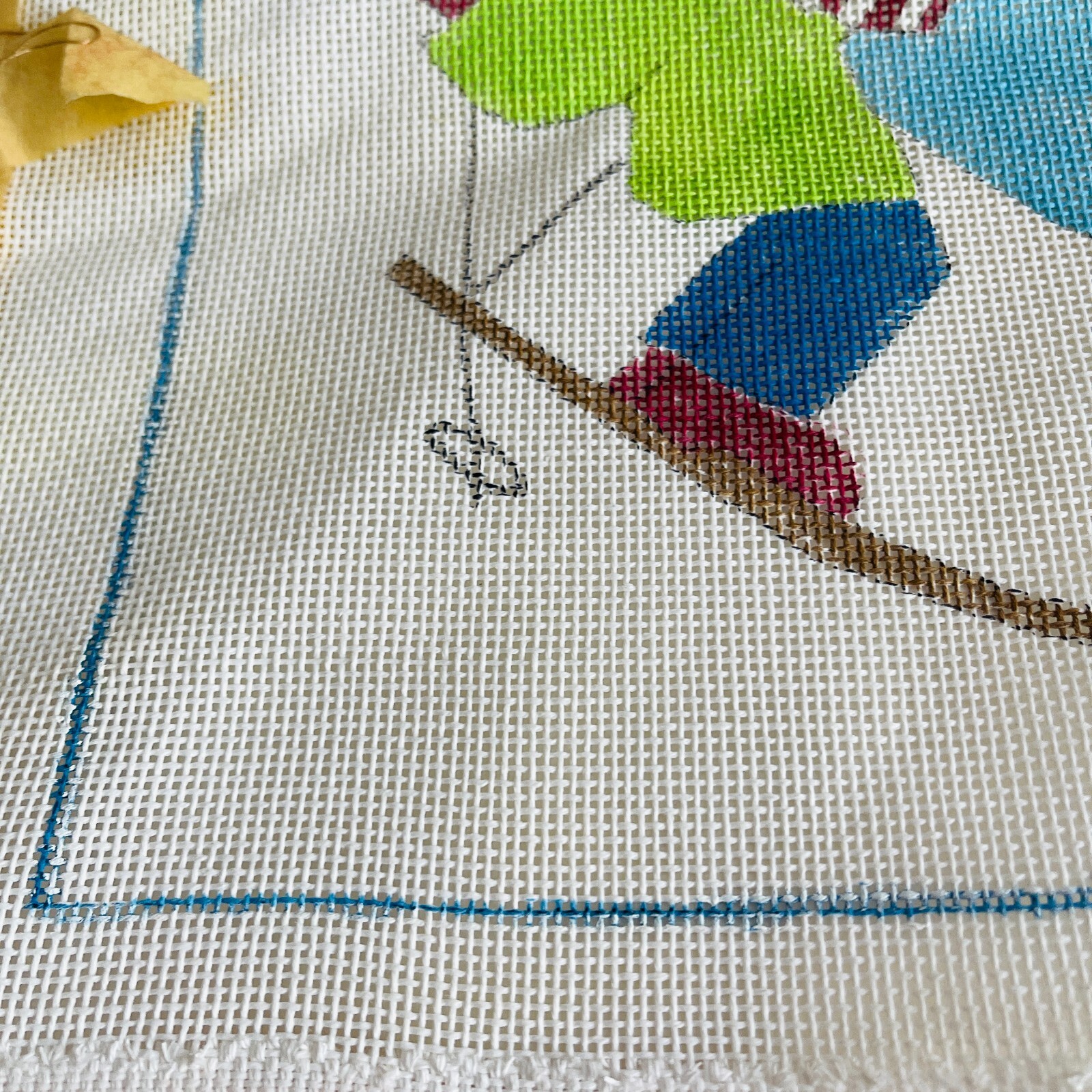 Hand Painted Needlepoint Pattern Canvas Boy Skiing Ski Scarf Blue Sky