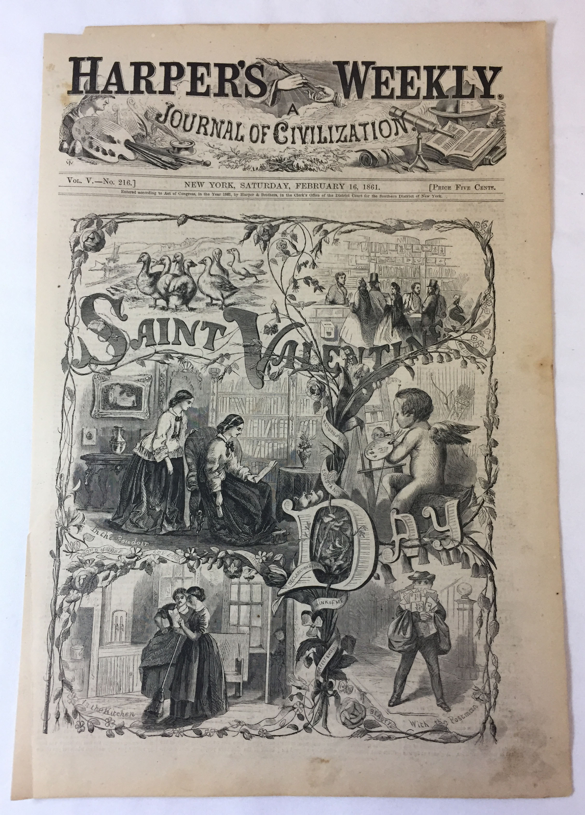 1861 magazine engraving~SAINT VALENTINE'S DAY