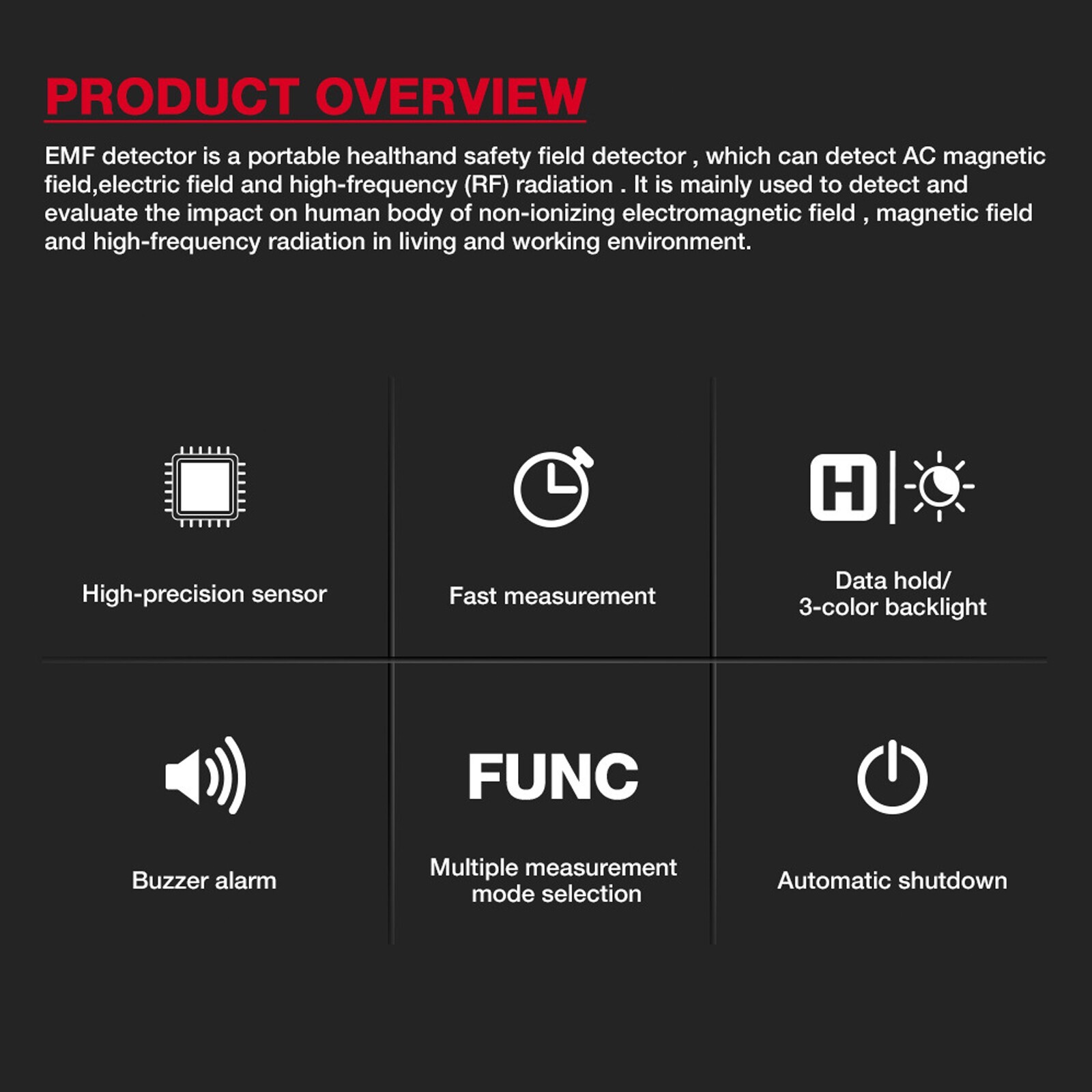 Electromagnetic Radiation Tester Handheld Radio Frequency Field EMF Meter