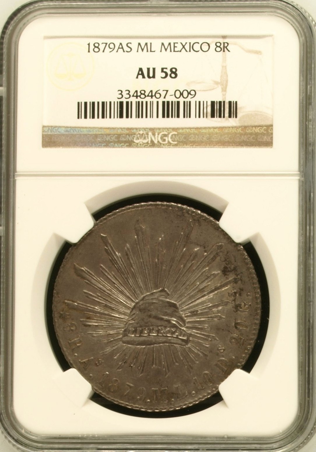 Mexico Silver 8 Reales 1879-As ML Alamos Mint NGC AU-58! Very Rare! Nice PQ coin