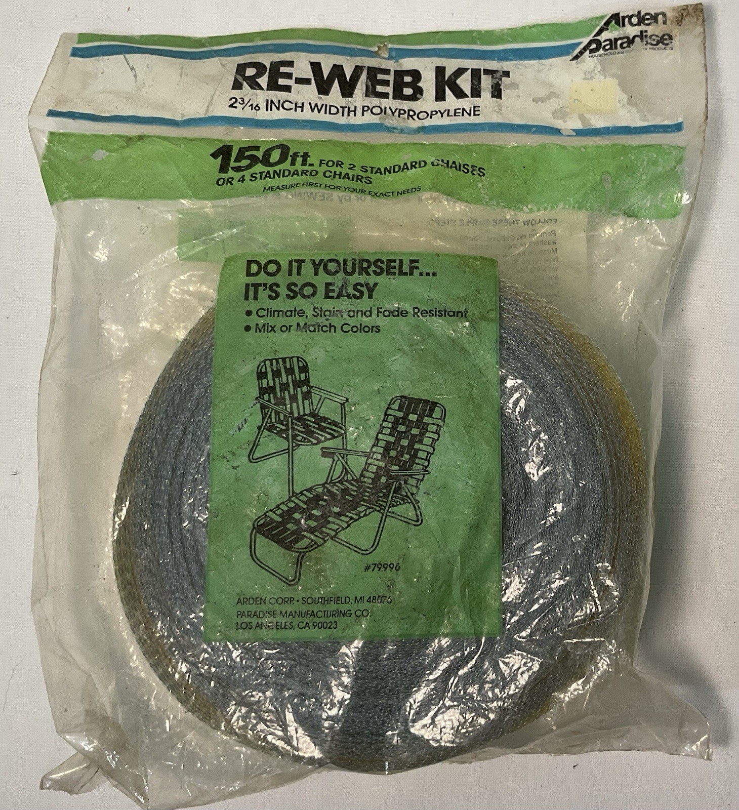 Paradise Re-Web Kit 150’ Enough To Re-Do 2 Chaises Or 4 Chairs Yellow Blue White