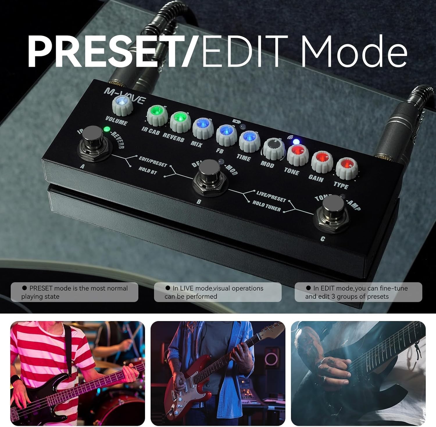 Multi-Effects Guitar Pedal: Reverb, Delay & Chorus with Bluetooth 5.0 Connect...
