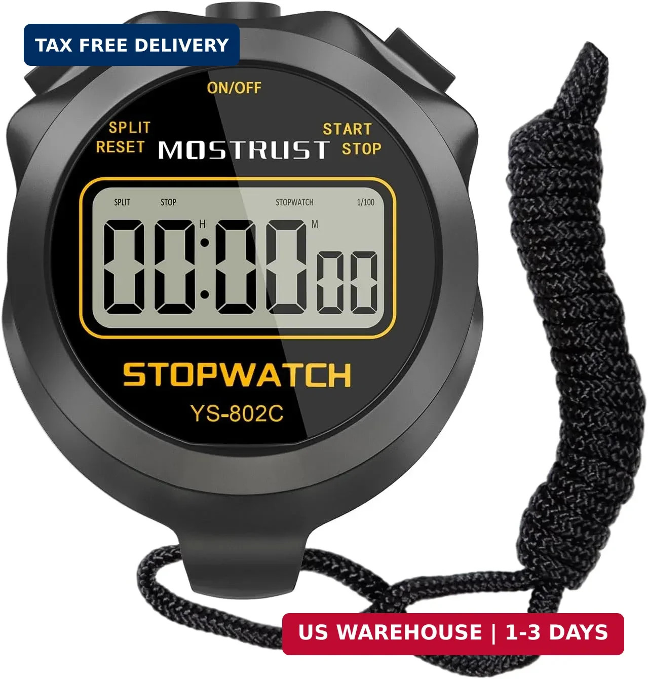 Digital Simple Stopwatch, 1/30 Lap Basic Stopwatch, No Bells, No Clock, No Alarm
