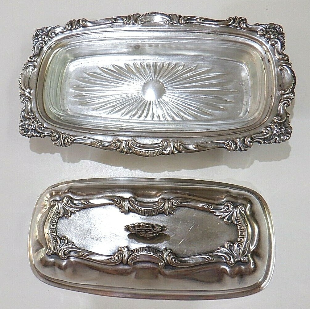 Silver Plate Butter Dish with Cover and Glass Plate