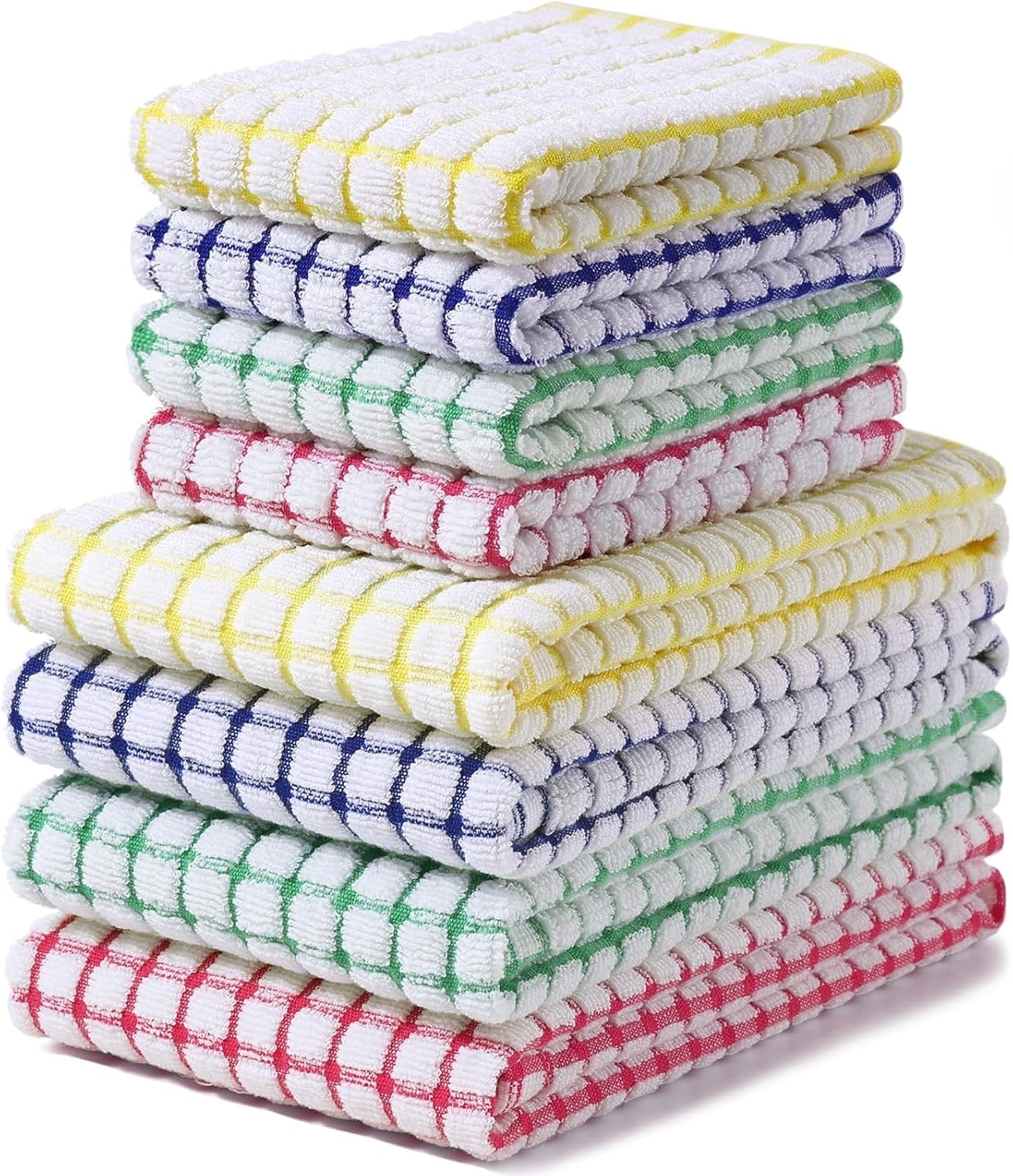 Kitchen Towels & Dishcloths Set 16 x 25 & 12 x 12 Inches Set of 8 Cotton Terry