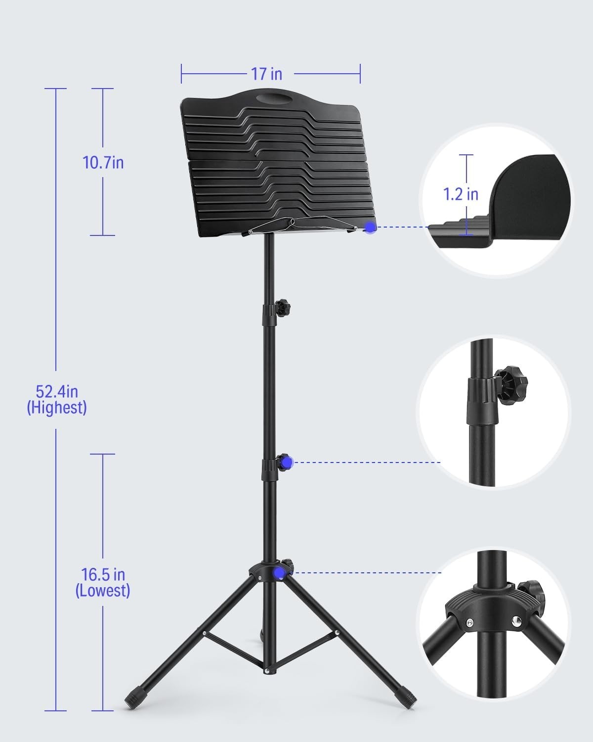 Foldable Music Stand with Light and Accessories - Versatile for Stage or Studio