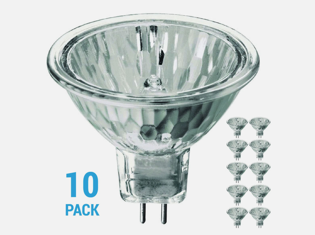 10 Pack 20MR16 Bulb BAB 20W 12V FL MR16 Dimmable Bi-Pin 2-Pin GU5.3 Cover Glass