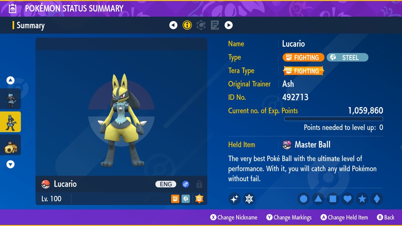 Pokemon Scarlet and Violet PSV - Shiny 6IV Lucario