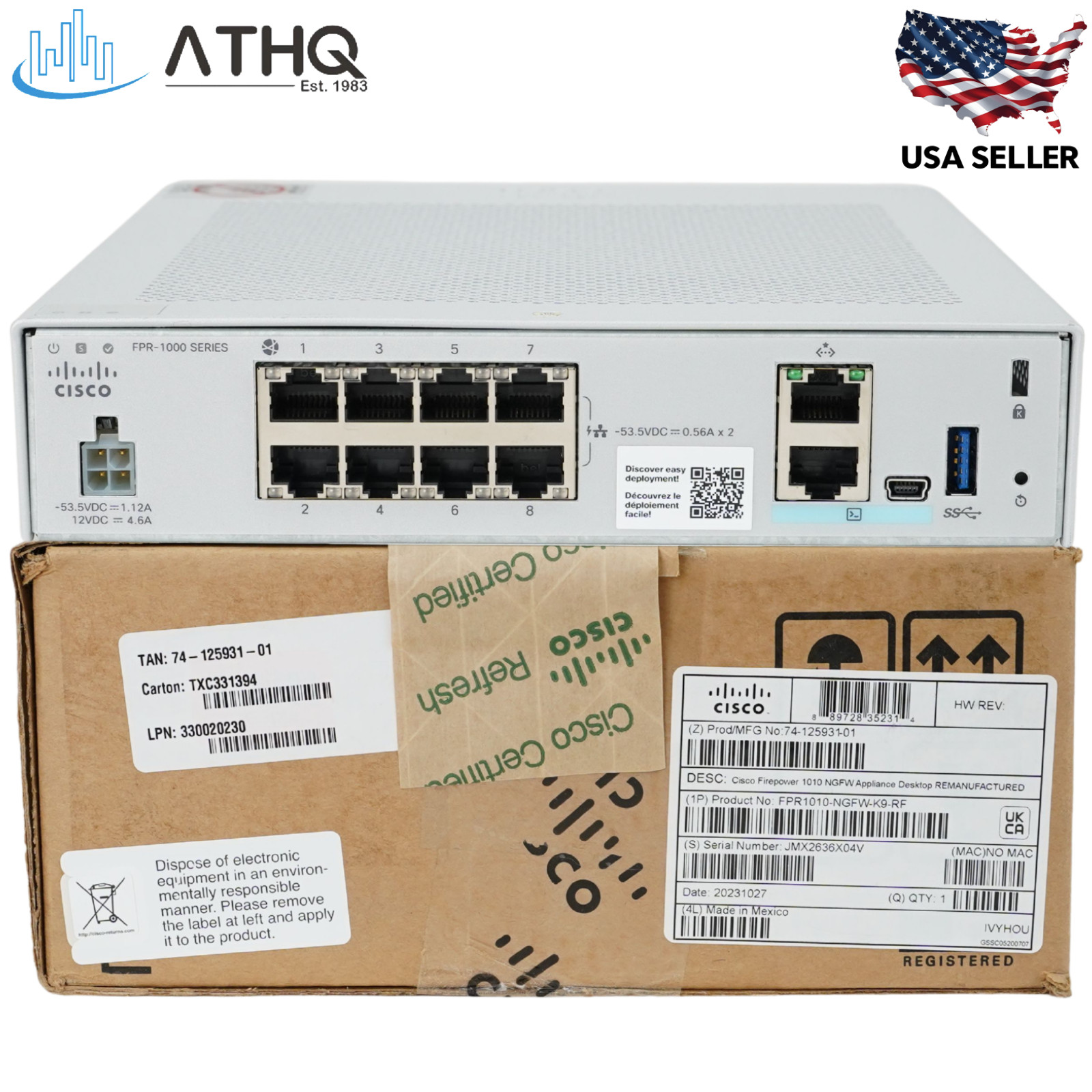 Cisco FPR1010-NGFW-K9 FirePOWER 1010 NGFW Firewall 8-Port Gigabit PoE+ - Refresh