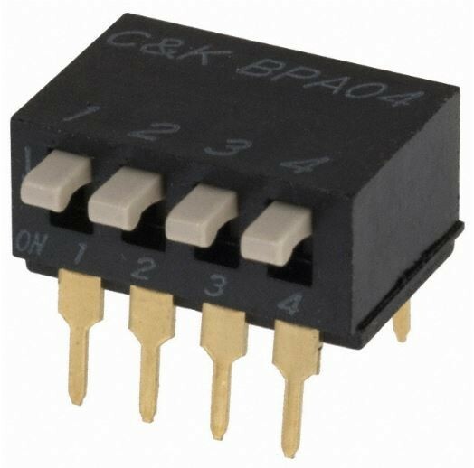 BPA04B, C&K, Dip Switch SPST 4 Position Through Hole, Right Angle Piano Actuator