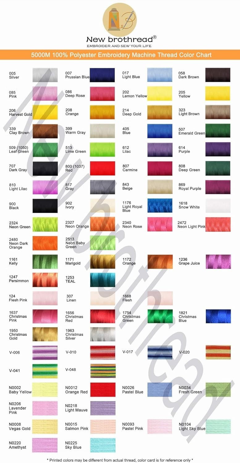 Professional Quality 5000M Polyester Thread - 6 Assorted Spools for Embroidery