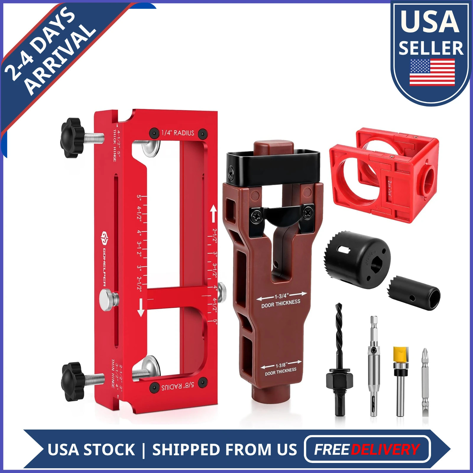 Adjustable Door Hinge Mortise Jig Kit for Router 2.5 to 5 Inch Hinges