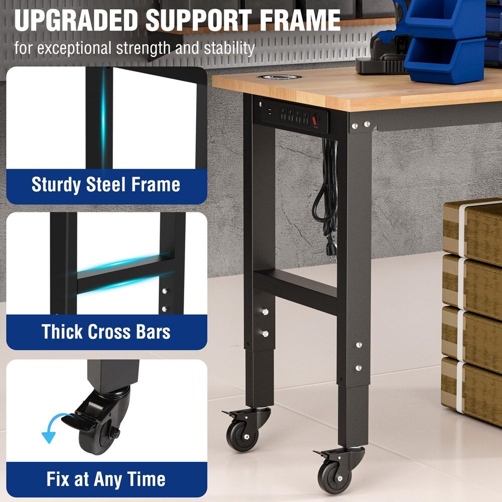 48" Adjustable Workbench 2PC 16x32" Metal Pegboard 1000LBS Load Capacity