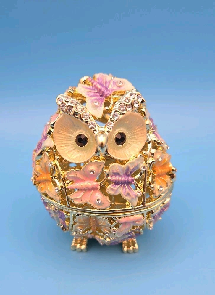 Keren Kopal Golden Owl Decorated w/ Butterflies Trinket Box OB2077 2020