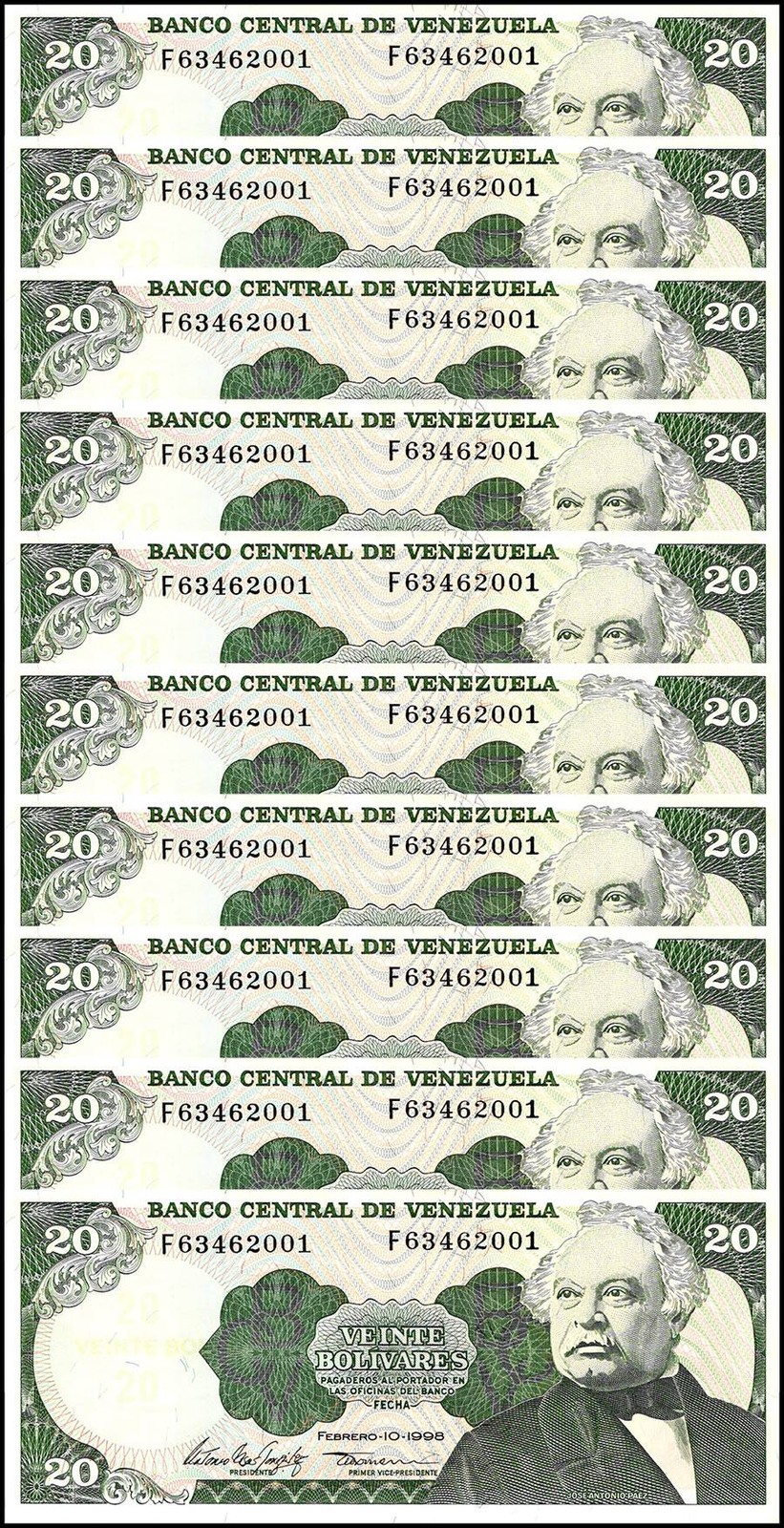 Venezuela 20 Bolivares, 1998, P-63f, UNC X 10 PCS