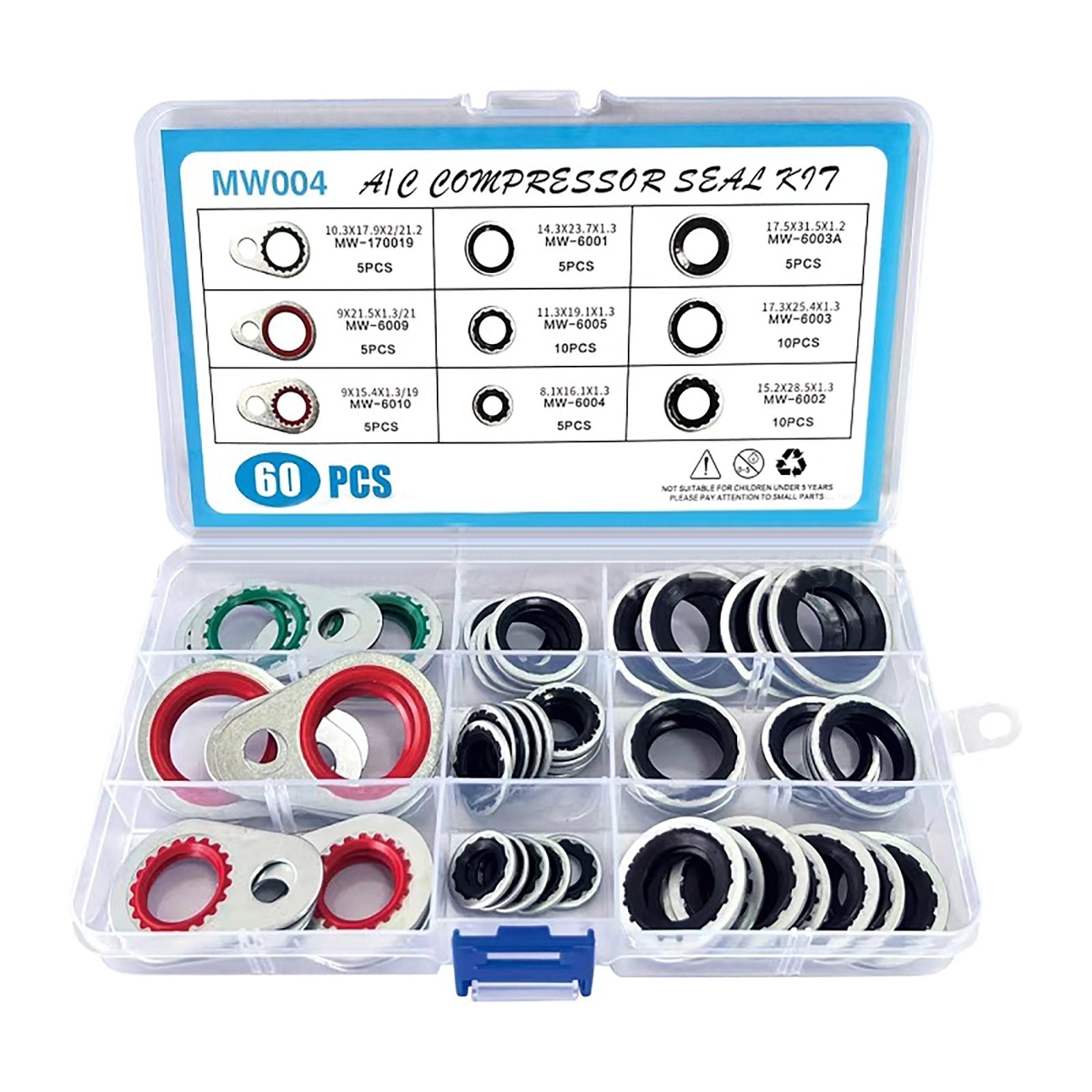 60Pcs 9 Sizes A/C Air Conditioning System Compressor Gasket Seals Washers Kits