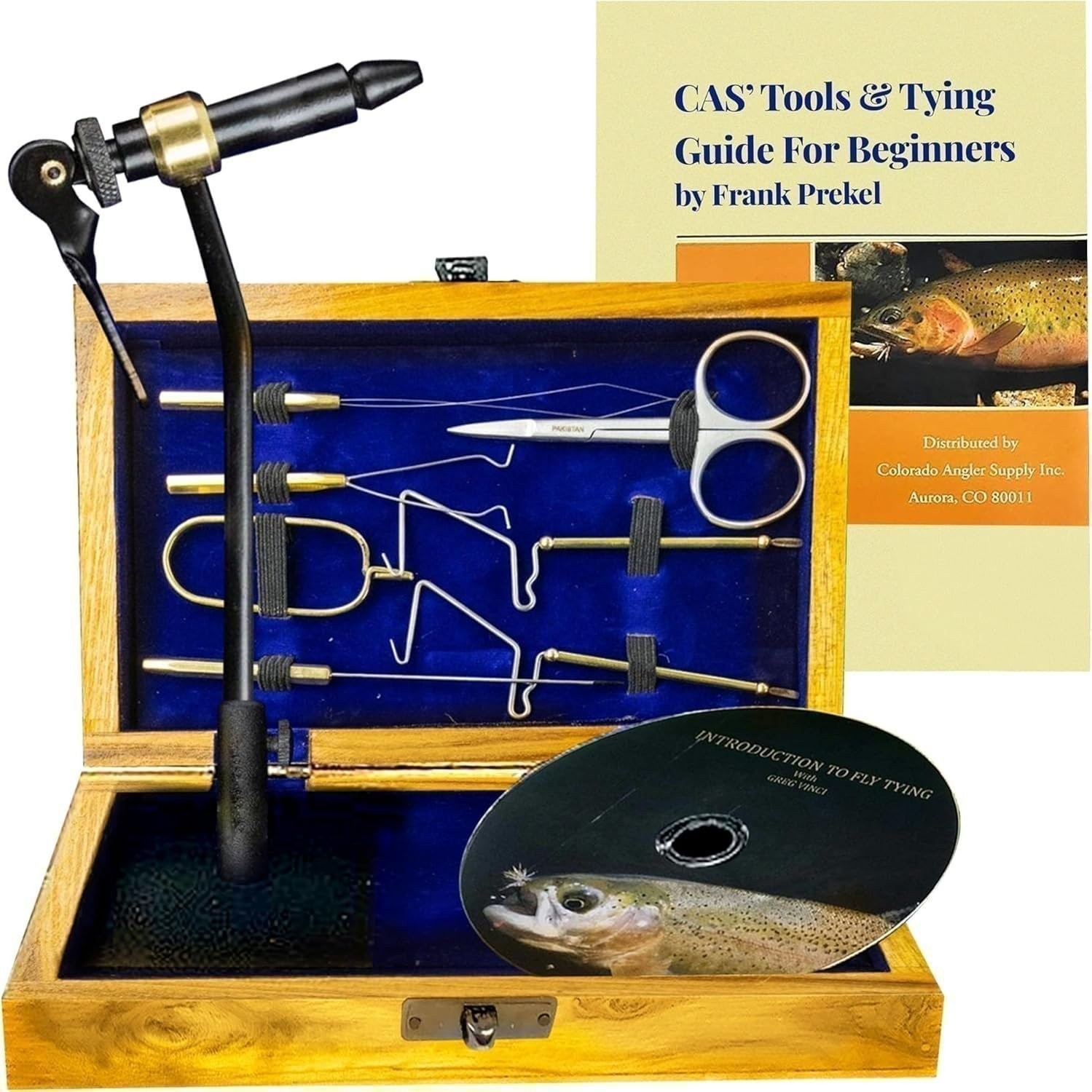 Colorado Angler Z797 Fly Tying Kit Rotary Vise Wooden Box DVD Beginners
