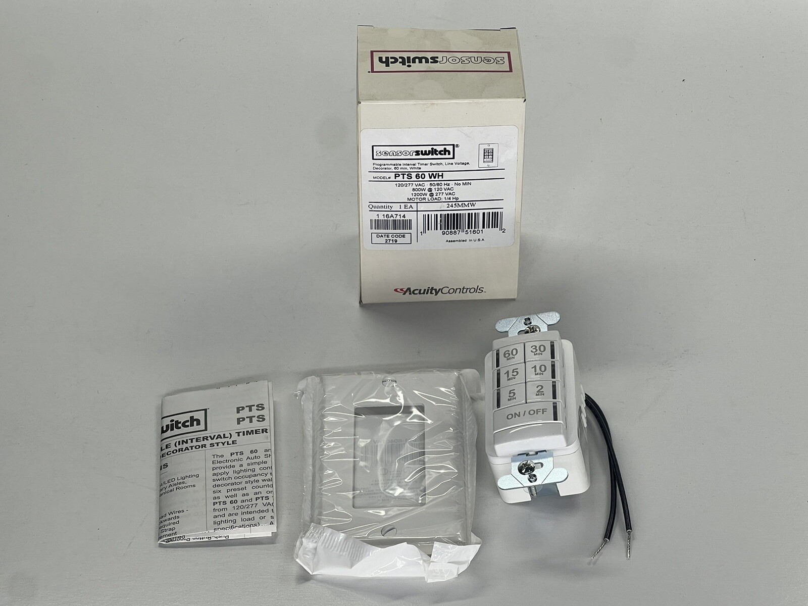 AcuityControls SensorSwitch PTS 60 WH Programmable Interval Timer Switch