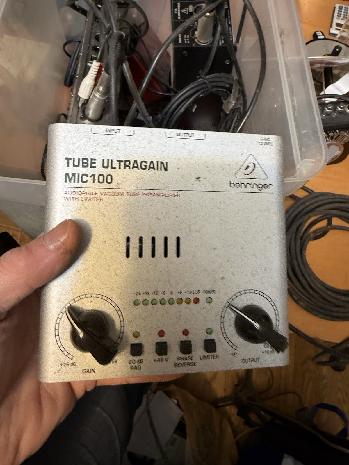 BEHRINGER Tube Ultragain MIC100 W/ Original Power Adapter Tested Works