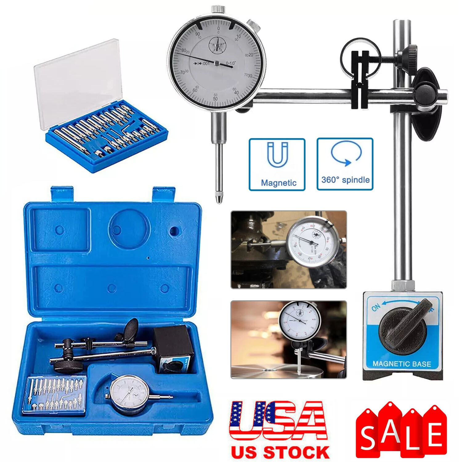 Dial Indicator with Magnetic Base and Point Precision Inspection Set