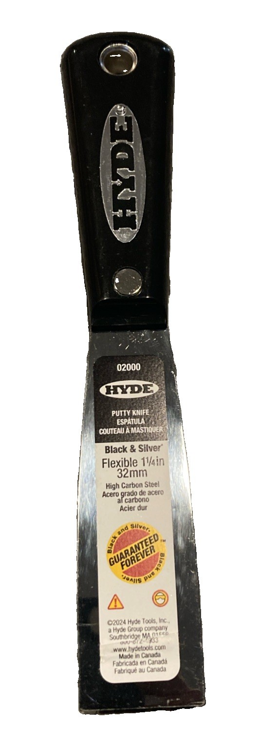 Hyde 02000 Putty Knife/Scraper Black & Silver 1-1/4" Flexible-new Box Of Five