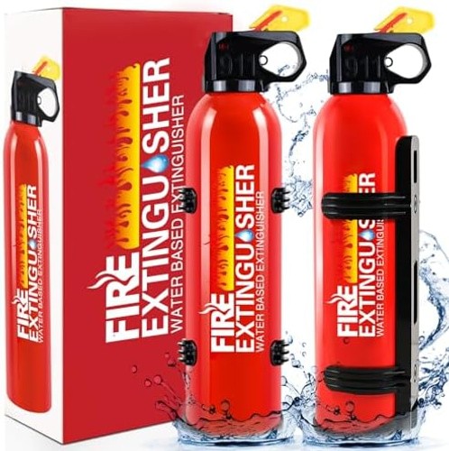 2 Pack Water-Based Fire Extinguishers Class A B C K With Wall Mount | Compact...
