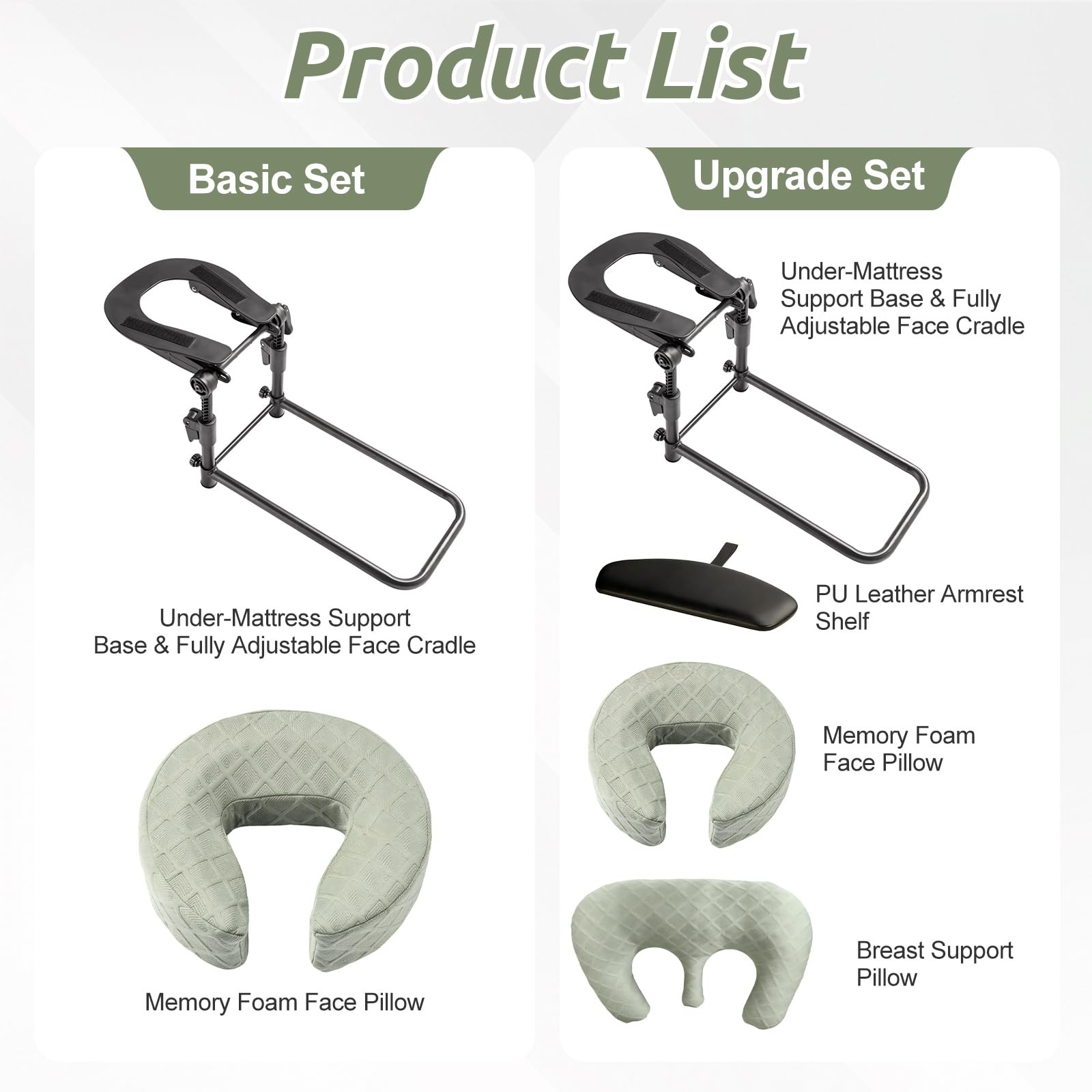 Massage Headrest Adjustable Face Cradle Portable Table Kit Sleeping Mattress