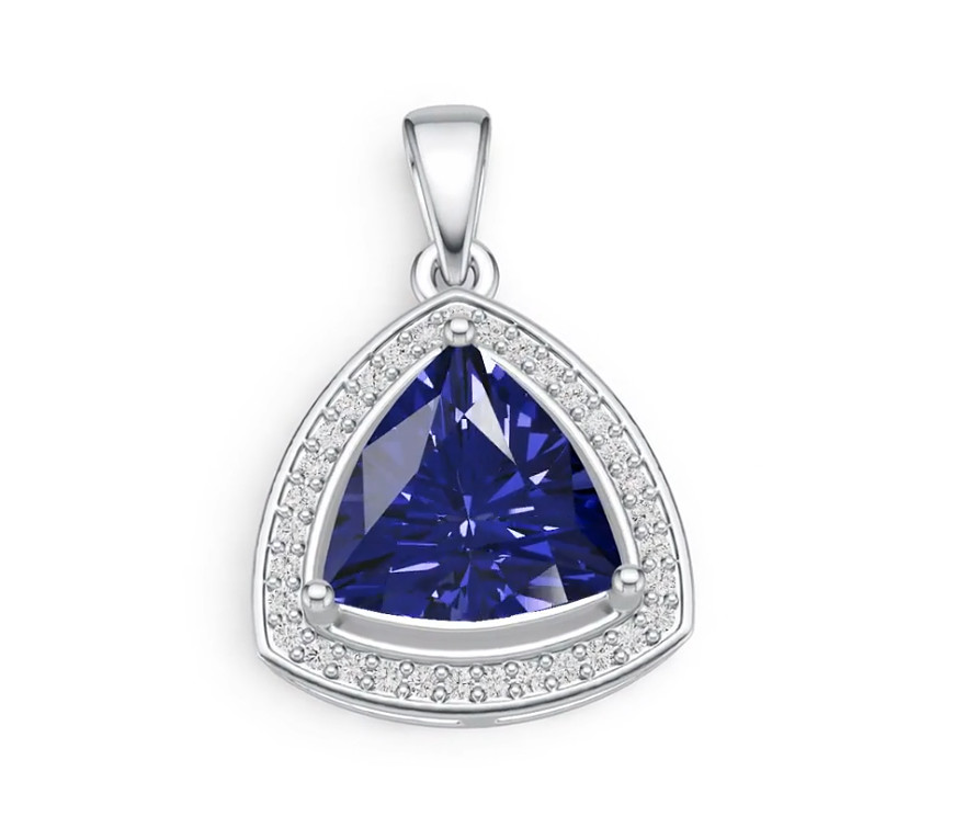 Sterling Silver Semi Mount Pendant Setting Trillion Tri 10x10mm Halo White Topaz