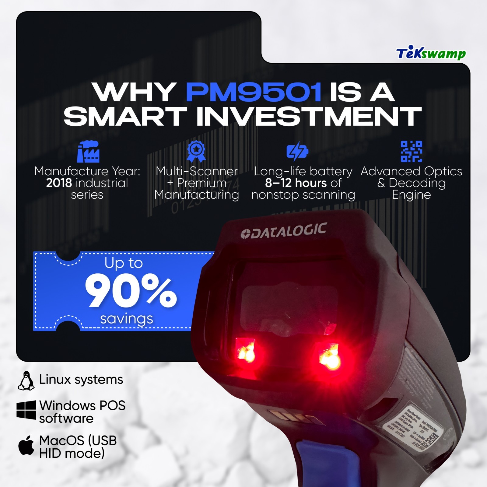 Barcode Scanner w/BC8030 910 Mhz Base - Similar to Datalogic POWERSCAN M8300🔥