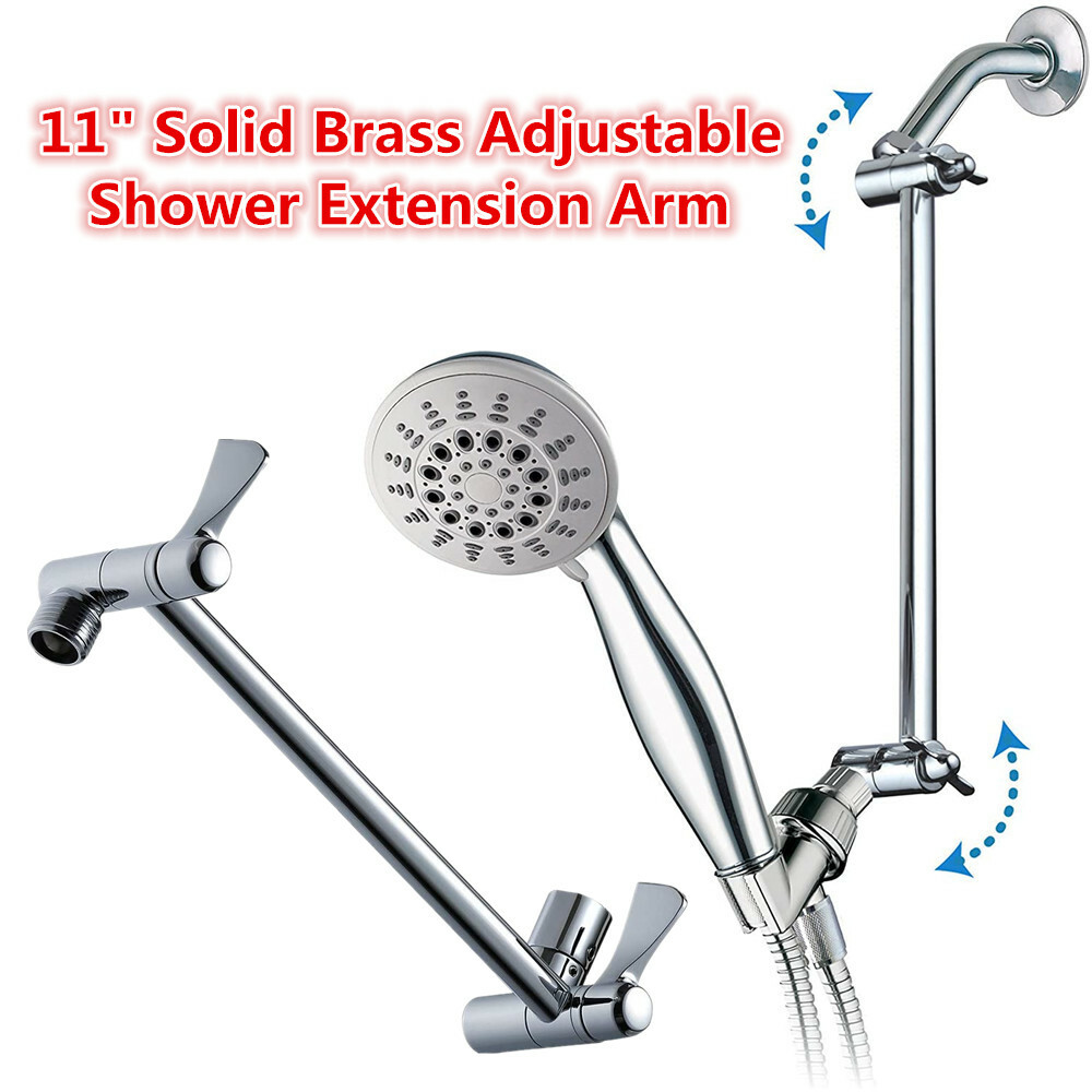 11" Solid Brass Shower Head Extension Arm with Lock Joints Adjustable Height