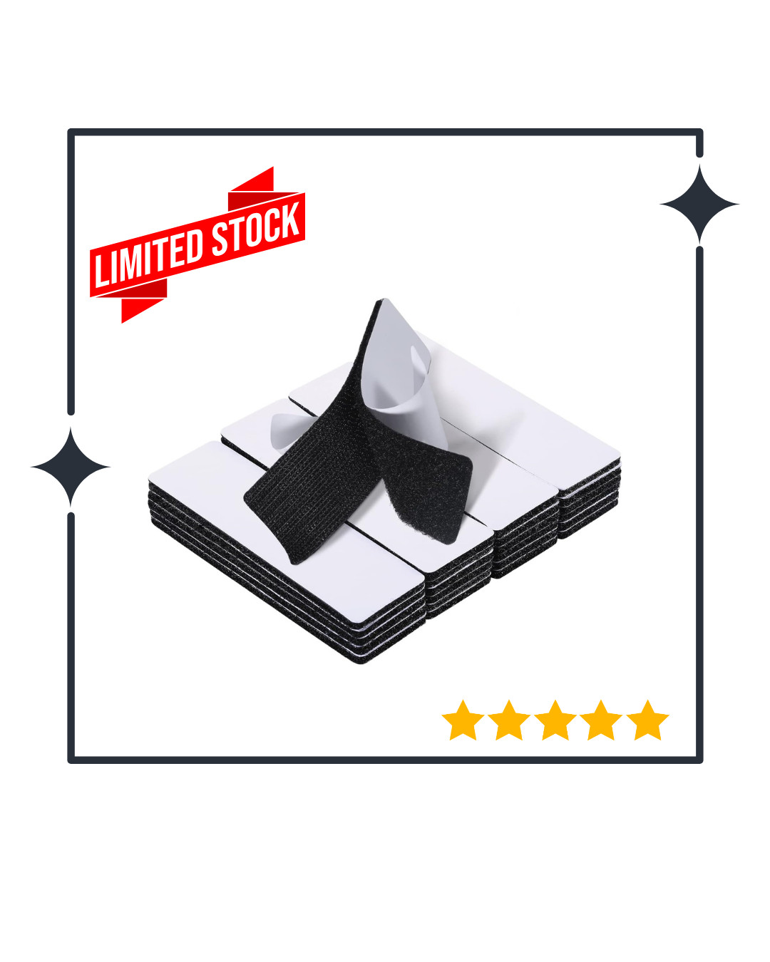 20 Sets Heavy Duty Hook & Loop Adhesive Strips 1x4” Black Sticky Back Fastener