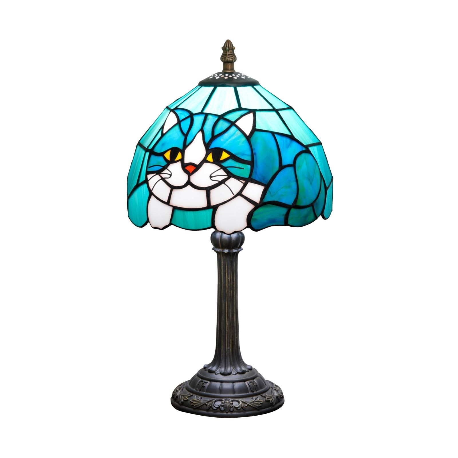 Tiffany Lamp Stained Glass Table Lamp 8X8X14 Inches Cat Style Living Room Bed...
