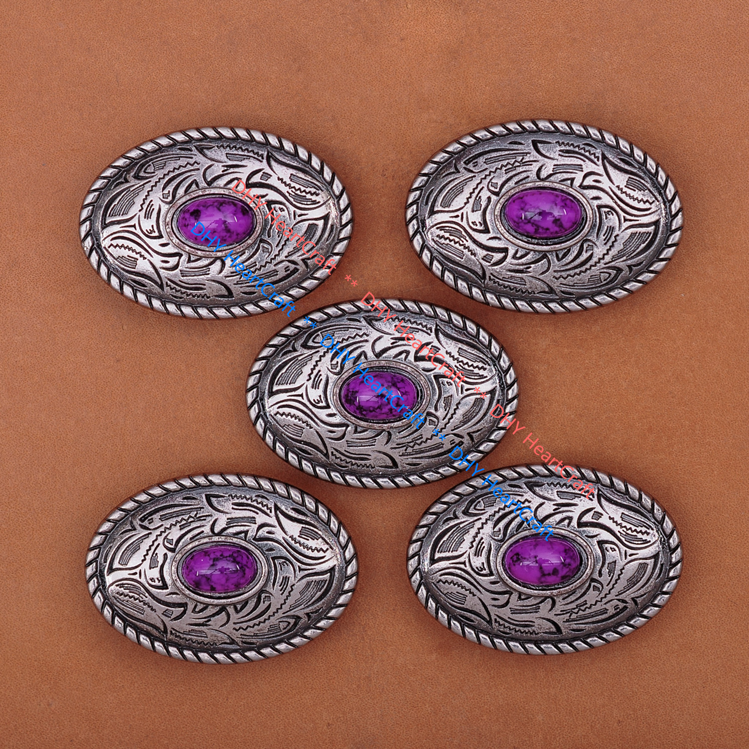 10X Retro Silver Turquoise Bag Handcraft Leathercraft Prairie Dust Oval Conchos