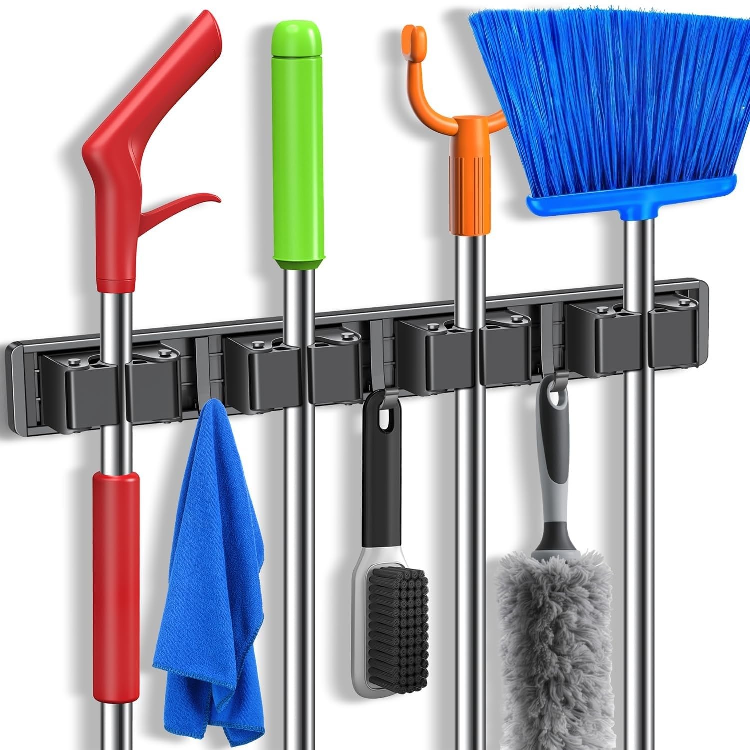 YIZE By YIZHE 15.7 Inch Adhesive Wall Mounted Mop and Broom Holder, 3 Clips &...