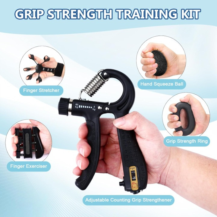5PCS Grip Strength Trainer Kit Hand Gripper Adjustable Counter Forearm Exerciser